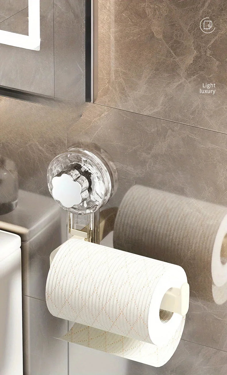 Wall-Mounted Toilet Paper Holder with Suction Cup - Self-Adhesive, No-Drill Installation,  Multipurpose Tissue Roll