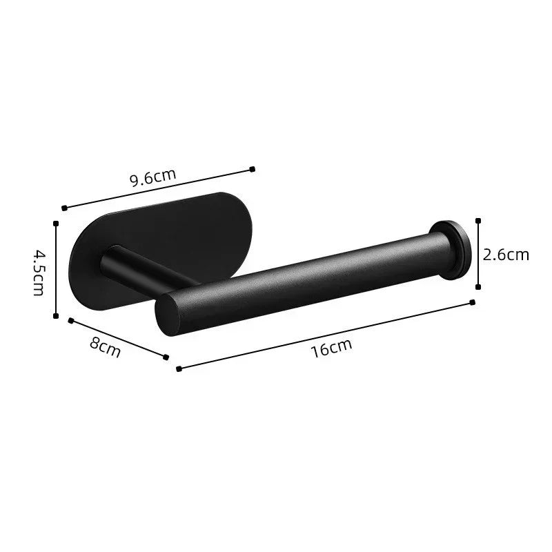 Stainless Steel Toilet Roll Holder Self Adhesive in Bathroom Tissue Paper Holder Black Finish Easy Installation no Screw