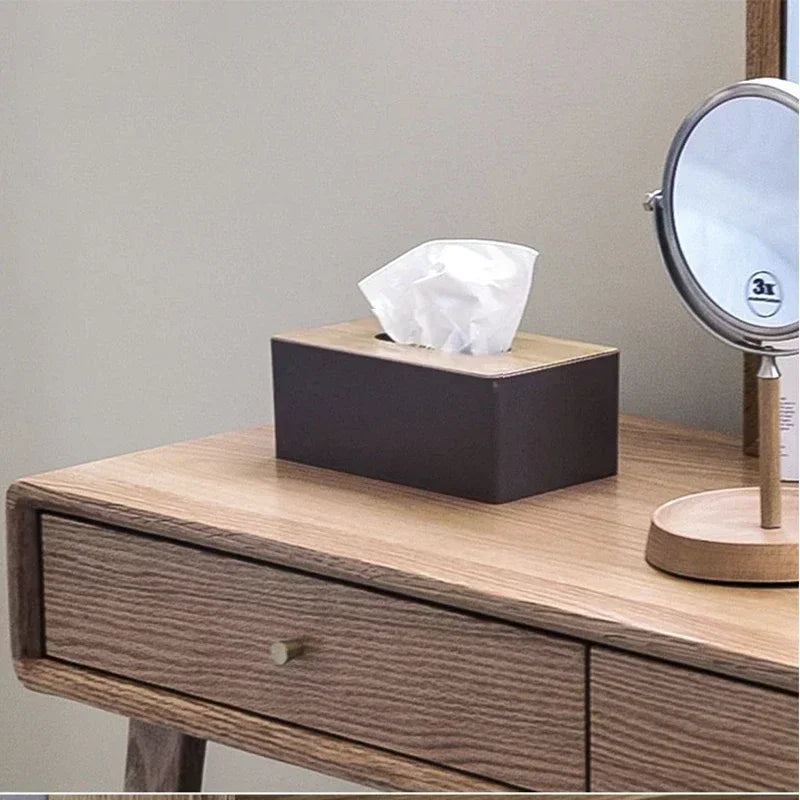 Tissue Box Table Napkin Rings Tissue Case Paper Box Container Bamboo Cover Solid Wood Storage Box Home Tissue Box Holder