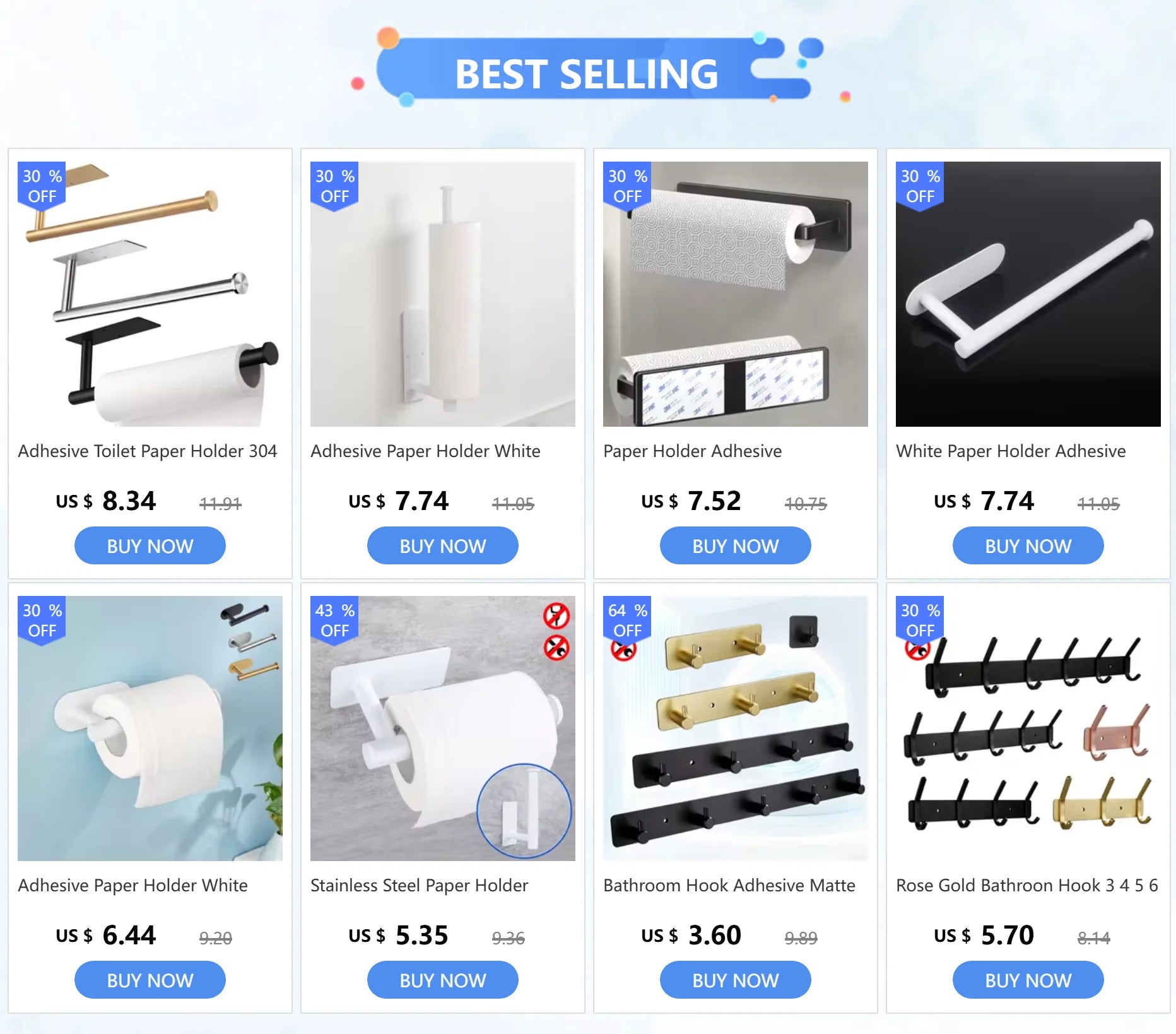Stainless Steel Paper Holder White Adhesive Wall Mount Stand Kitchen Bathroom Toilet Paper Towel Tissue Roll Shelf Brushed Gold