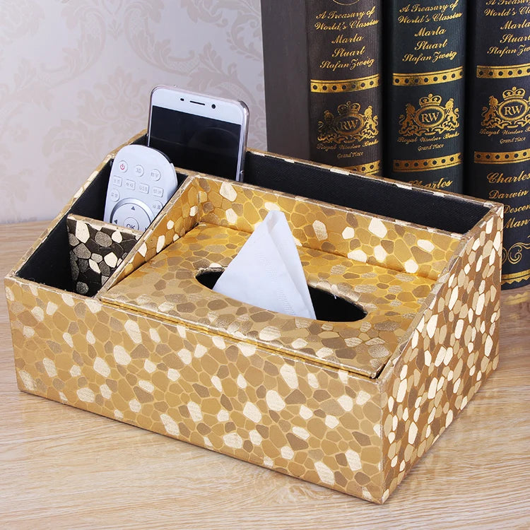 European Sle Creative Leather Wallpaper Multi-Function Tissue Box Living Room Coffee Table Remote Control Storage Basket