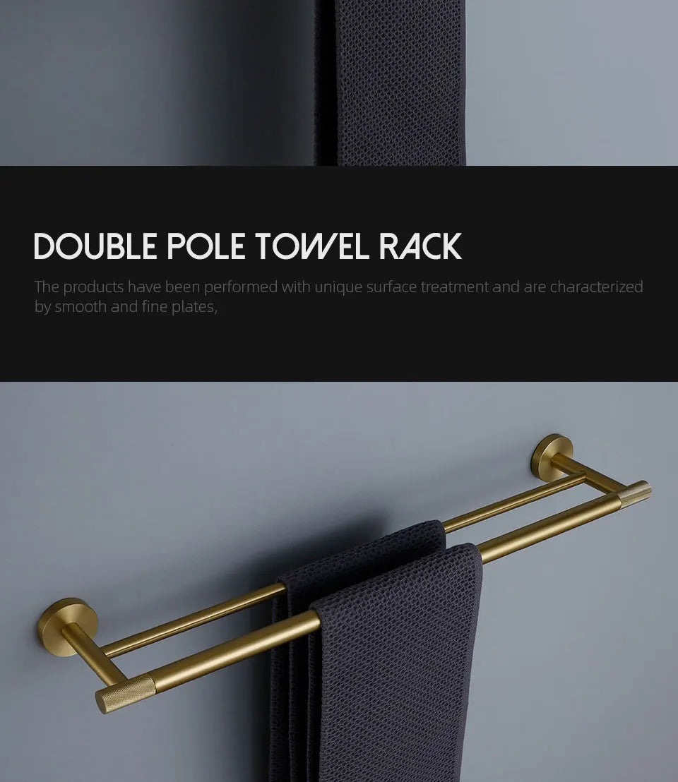 Bathroom Hardware Accessories Set Brushed Gold Knurled Brass Kit Towel Bar Ring Robe Hook Paper Holder Towel Ring Toilet Brush