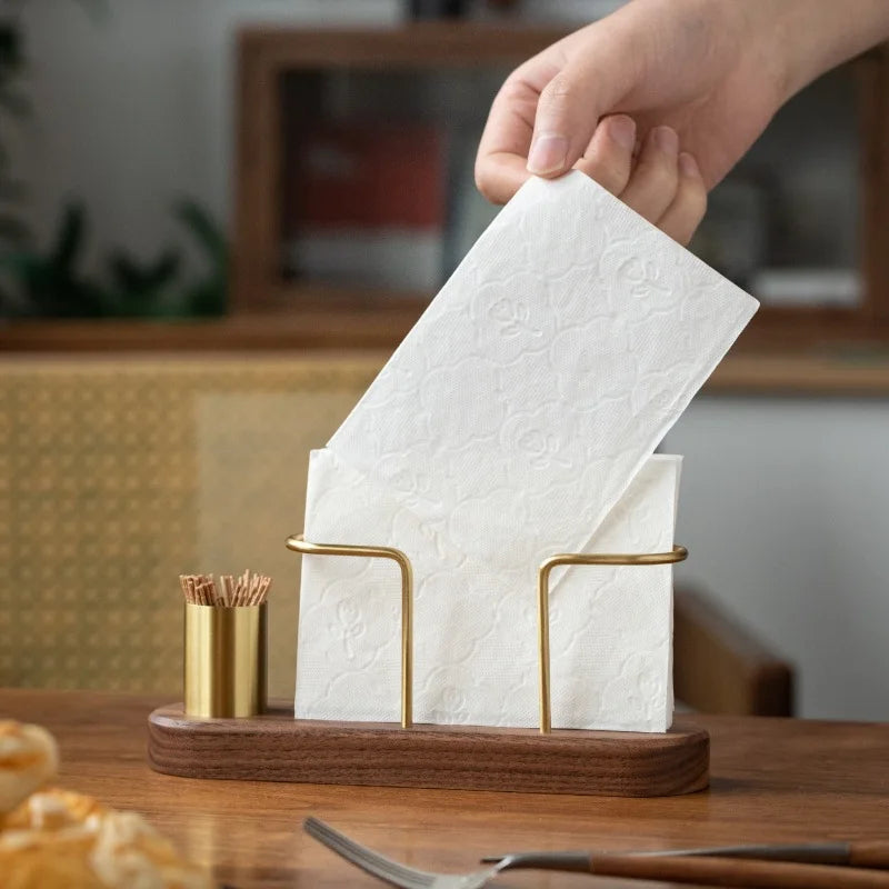 HeMu-Tooth Swab Tube Tissue Holder, Black Walnut, Minimalist Dining Table Tissue Storage Rack, Restaurant Coffee Shop Paper Box
