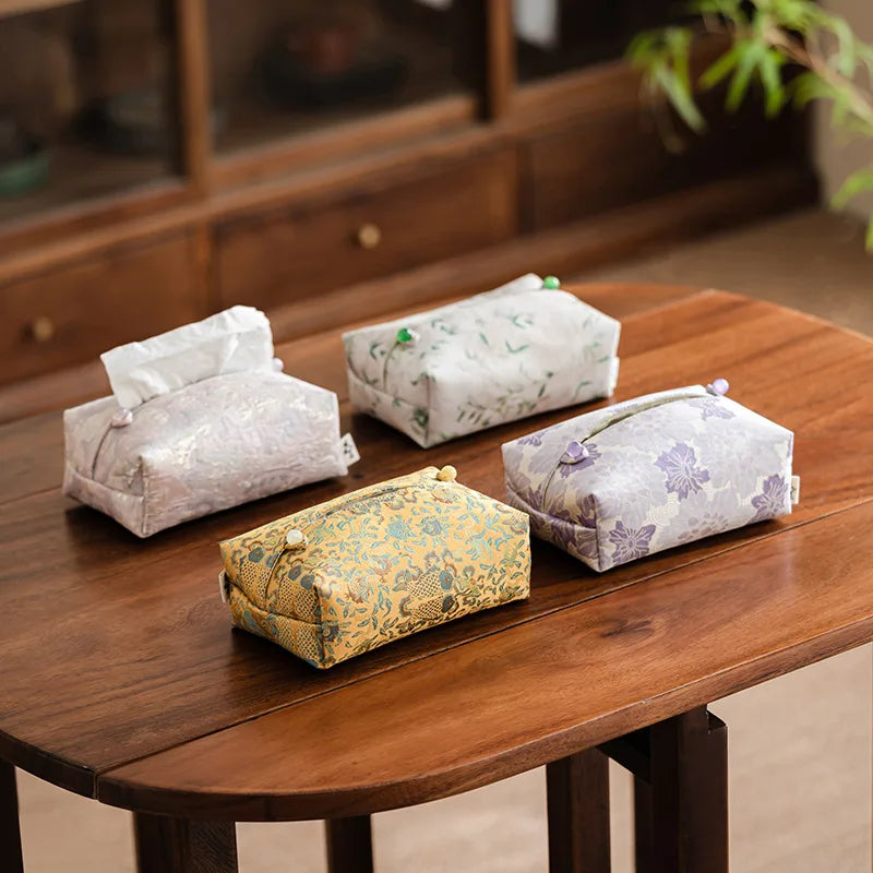 New Chinese Brocade Embroidery Fabric Tissue Box, Living Room Car Pumping Box, Tea Room Tissue Storage Box, Tissue Storage Bag