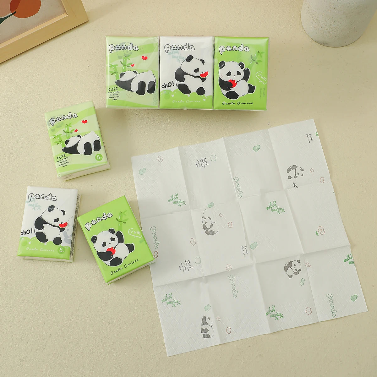 9pcs/pack Fashionable Lucky Cat Handkerchief Paper Student Portable Small Pack Cartoon Printed Hand Tissue For Daily Cleaning
