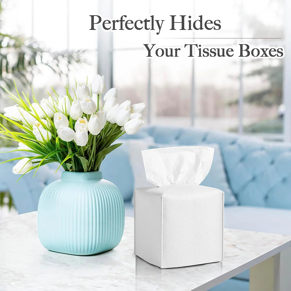 Modern PU Leather Square Tissue Box Cover Holder-Decorative Holder/Organizer for Bathroom Vanity Countertop, Night Stands,Office