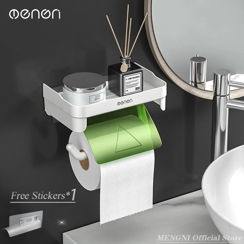 Wall Mount Toilet Paper Holder Plastic Waterproof Roll Paper Storage Rack Bathroom Tissue Organizer Shelves