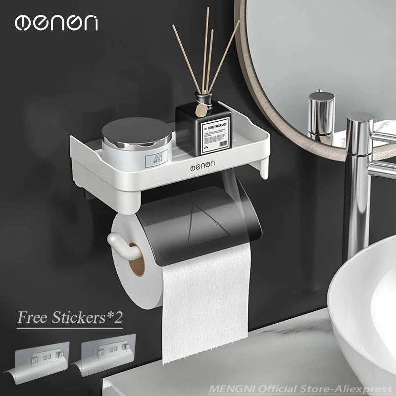 Wall Mount Toilet Paper Holder Plastic Waterproof Roll Paper Storage Rack Bathroom Tissue Organizer Shelves