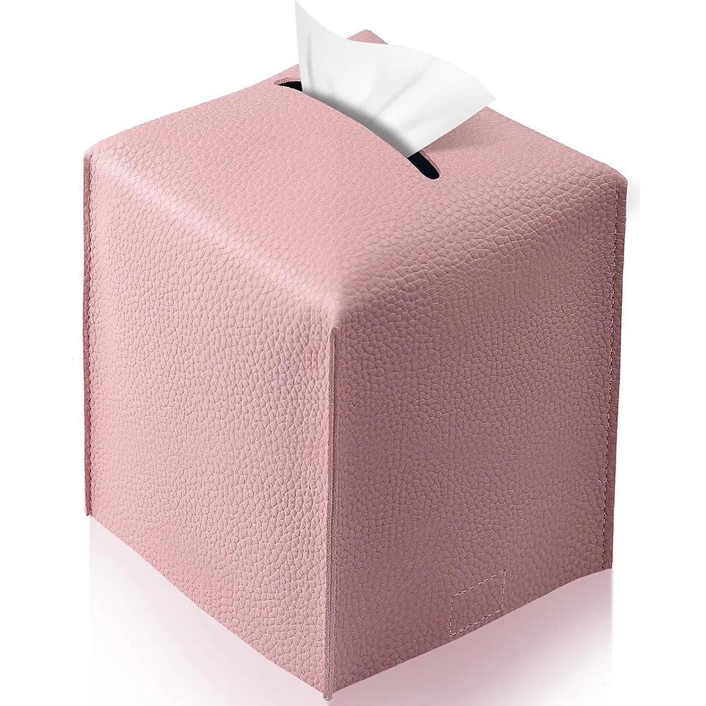 Modern PU Leather Square Tissue Box Cover Holder-Decorative Holder/Organizer for Bathroom Vanity Countertop, Night Stands,Office
