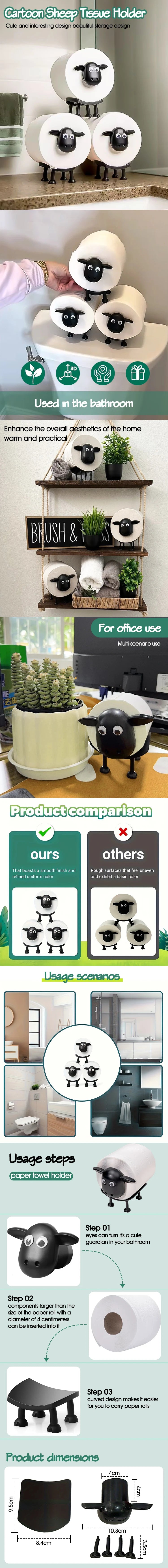 New Cute Sheep Shape Toilet Paper Holder Stand, Free Standing Animal Tissue Rack Storage for Bathroom Bedroom Decor, Funny Decor