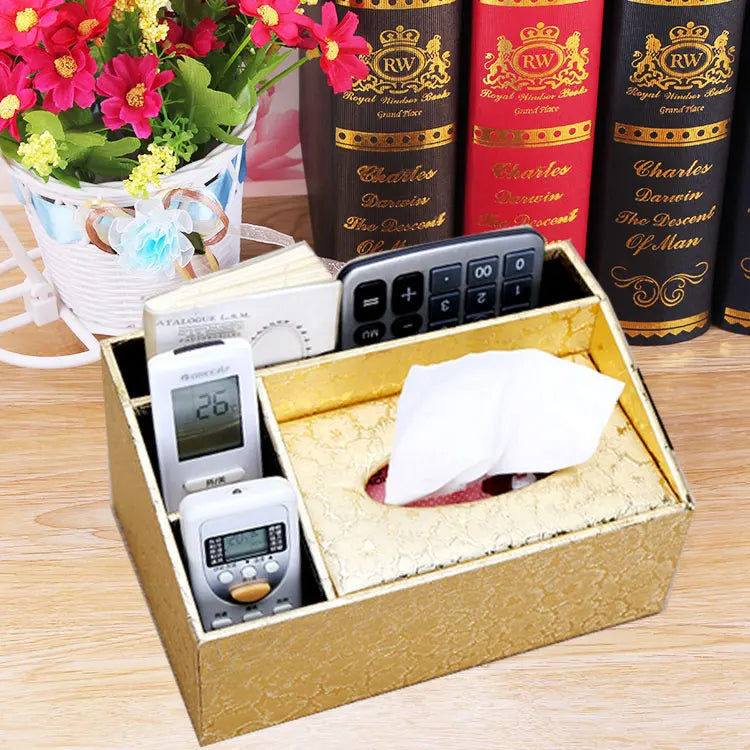 European Sle Creative Leather Wallpaper Multi-Function Tissue Box Living Room Coffee Table Remote Control Storage Basket
