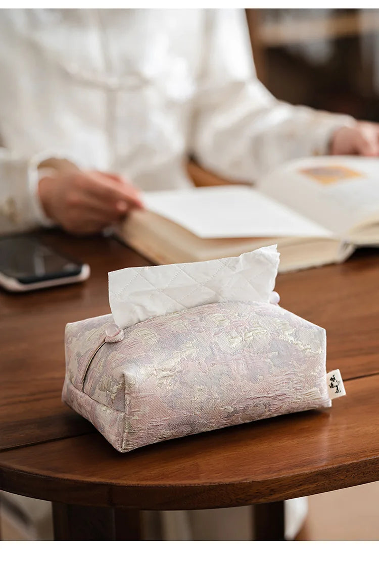 New Chinese Brocade Embroidery Fabric Tissue Box, Living Room Car Pumping Box, Tea Room Tissue Storage Box, Tissue Storage Bag