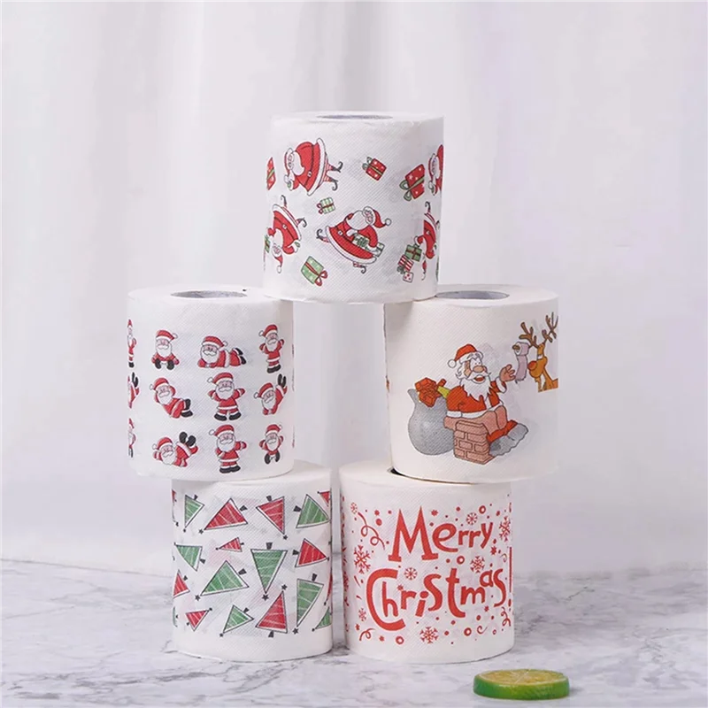 ABIT 5 Styles Santa Claus Paper Roll Tissue Paper Towels Christmas Decorations Xmas Santa Office Room Toilet Paper 15 Roll