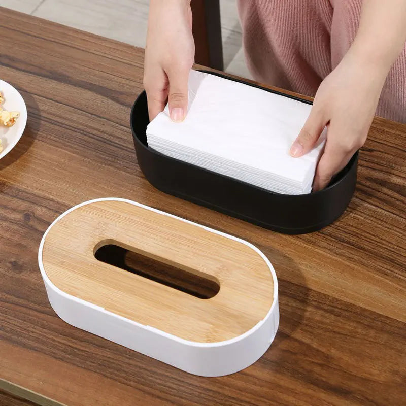 Bamboo Tissue Box Holder Cover Toilet Paper Storage Dispenser Handmade Bathroom Living Room Vanity Napkin Organizer Case