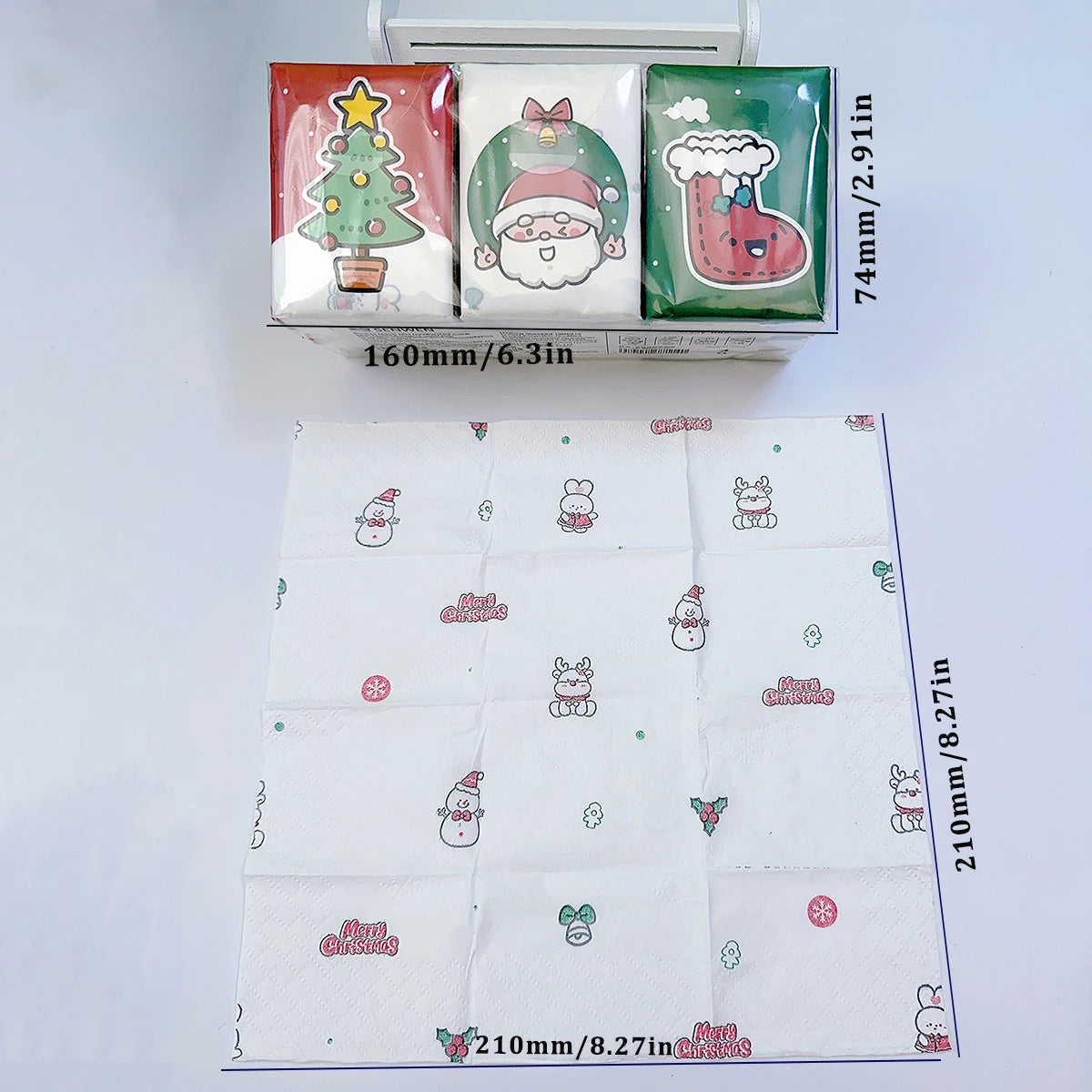 9pcs/pack 18pcs/pack Christmas handkerchief paper Student portable bag with cartoon printed toilet paper for daily cleaning