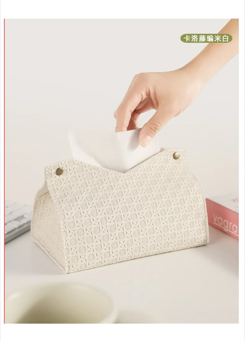 Luxury Woven Paper Towel Box Home Creative Living Room Storage Car Simple Solid Color Tissue Box Dining Room Removable Tissue
