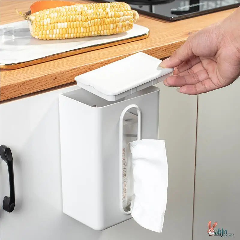 Wall-Mounted Tissue Box Kitchen Home Use Napkin Holder Storage Box Drop-In No-Punching Required Simple Rectangular Plastic De...