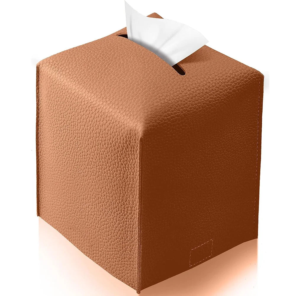 Modern PU Leather Square Tissue Box Cover Holder-Decorative Holder/Organizer for Bathroom Vanity Countertop, Night Stands,Office
