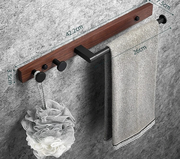 Wooden Walnut towel bar Bathroom solid wood towel rack Bathroom towel rack Hook rack