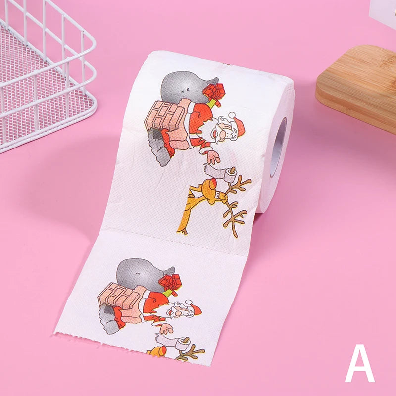 Creative Cartoon Toilet Paper Christmas Pattern Series Roll Paper Santa Claus Reindeer Hygienic Paper Rolls Funny Napkins