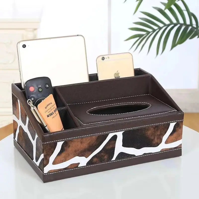 European Sle Creative Leather Wallpaper Multi-Function Tissue Box Living Room Coffee Table Remote Control Storage Basket