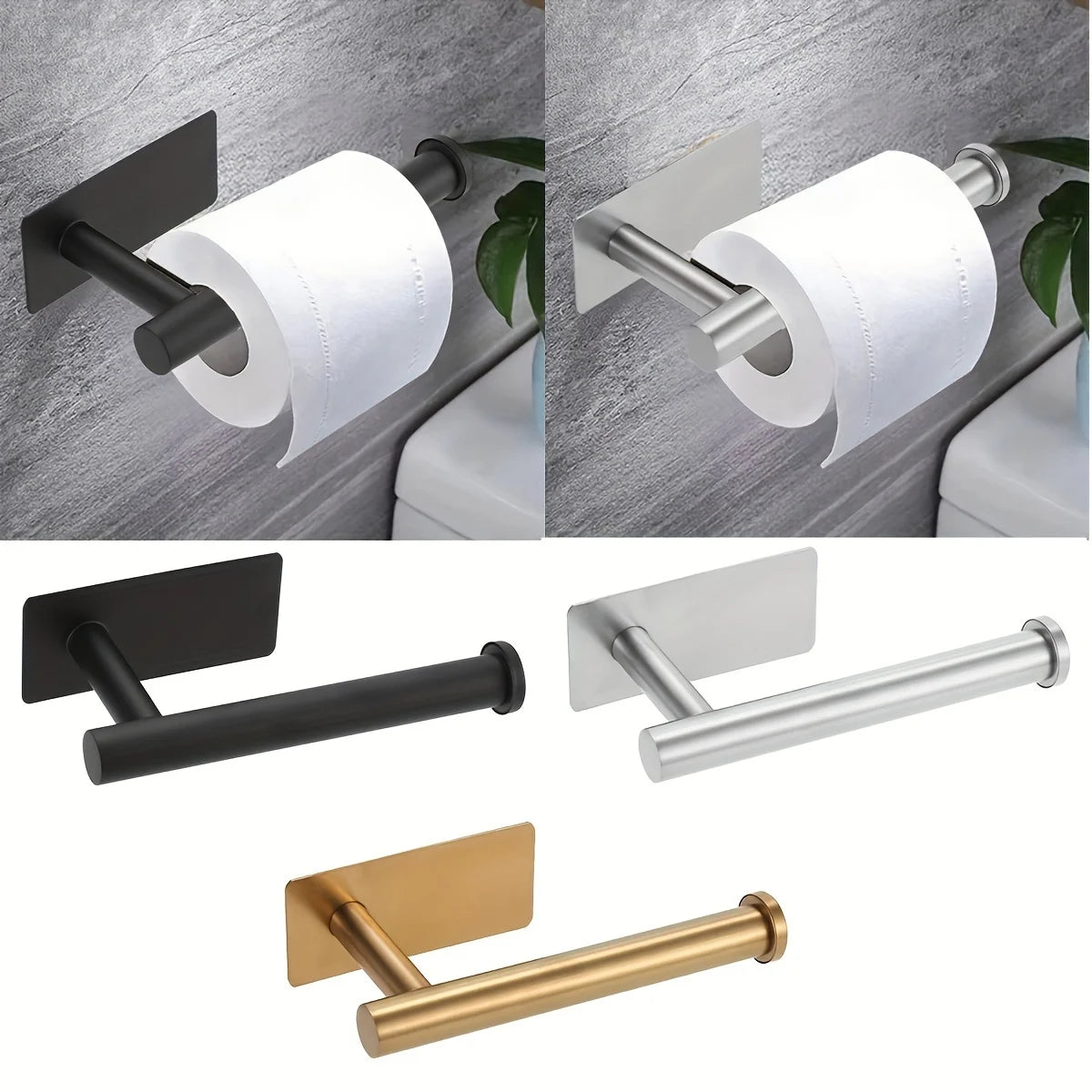 Heavy Duty Stainless Steel Toilet Paper Holder, Self-Adhesive No-Drill Wall Mount, Brushed Finish Bathroom Tissue Roll Dispenser