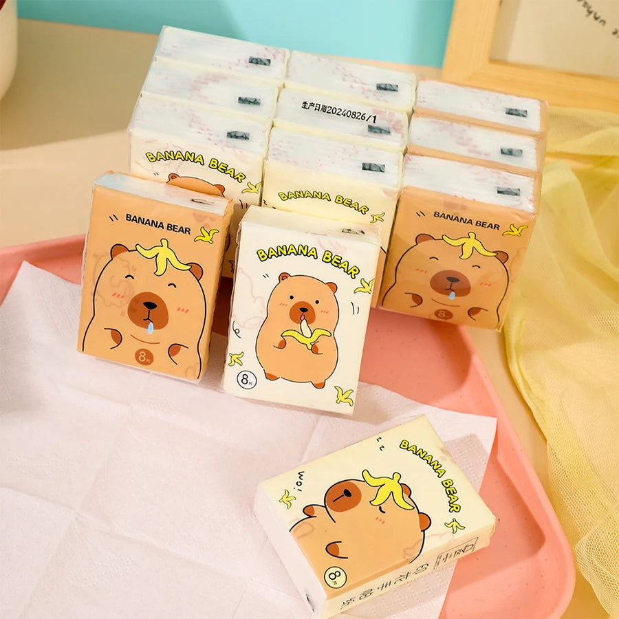 9pcs/pack Fashionable Lucky Cat Handkerchief Paper Student Portable Small Pack Cartoon Printed Hand Tissue For Daily Cleaning