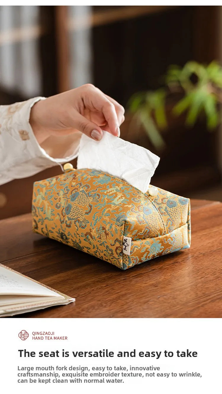New Chinese Brocade Embroidery Fabric Tissue Box, Living Room Car Pumping Box, Tea Room Tissue Storage Box, Tissue Storage Bag