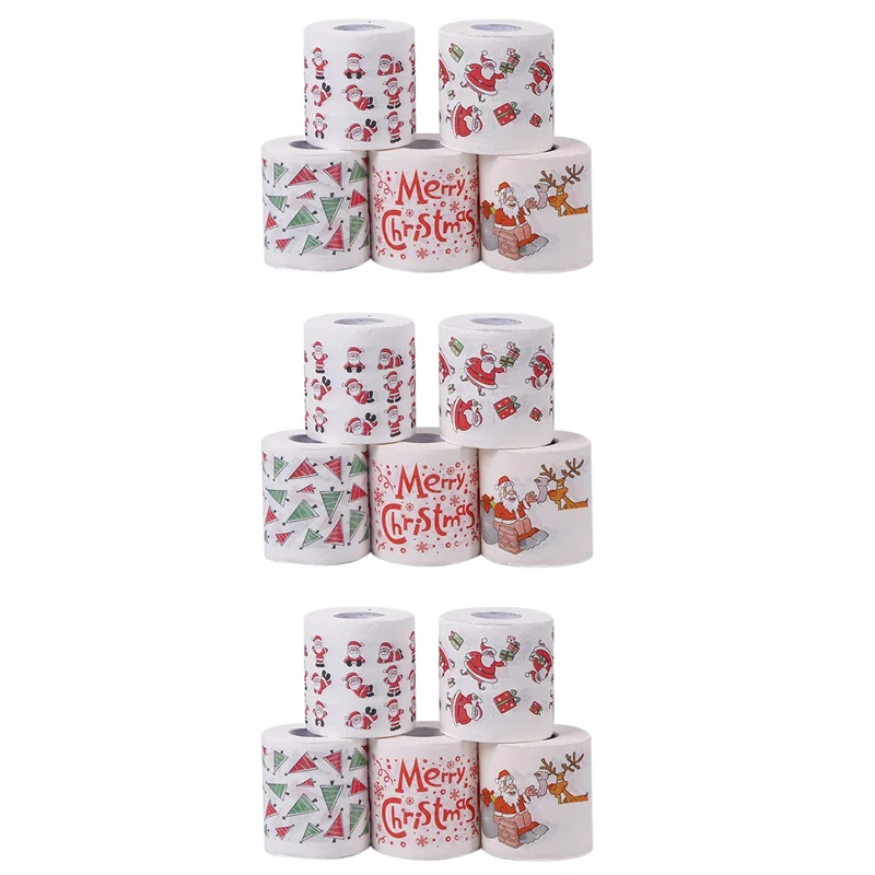 ABIT 5 Styles Santa Claus Paper Roll Tissue Paper Towels Christmas Decorations Xmas Santa Office Room Toilet Paper 15 Roll