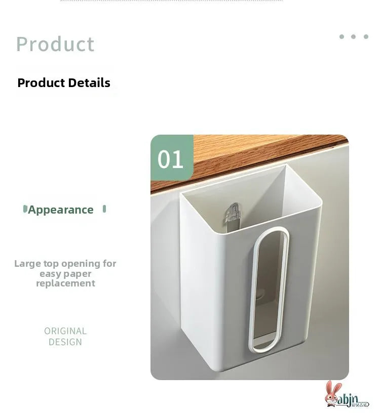 Wall-Mounted Tissue Box Kitchen Home Use Napkin Holder Storage Box Drop-In No-Punching Required Simple Rectangular Plastic De...