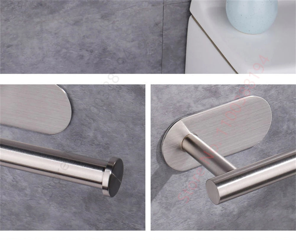 Adhesive Toilet Roll Paper Holder Organizer Wall Mount Storage Stand Kitchen Bathroom No Drill Tissue Towel Dispenser Stainless