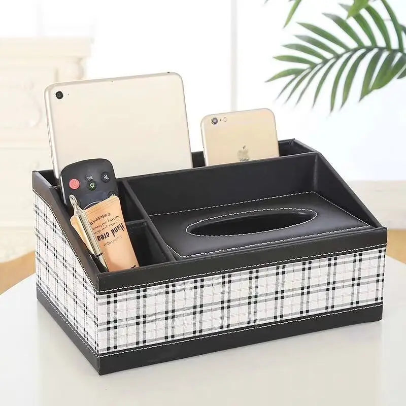European Sle Creative Leather Wallpaper Multi-Function Tissue Box Living Room Coffee Table Remote Control Storage Basket