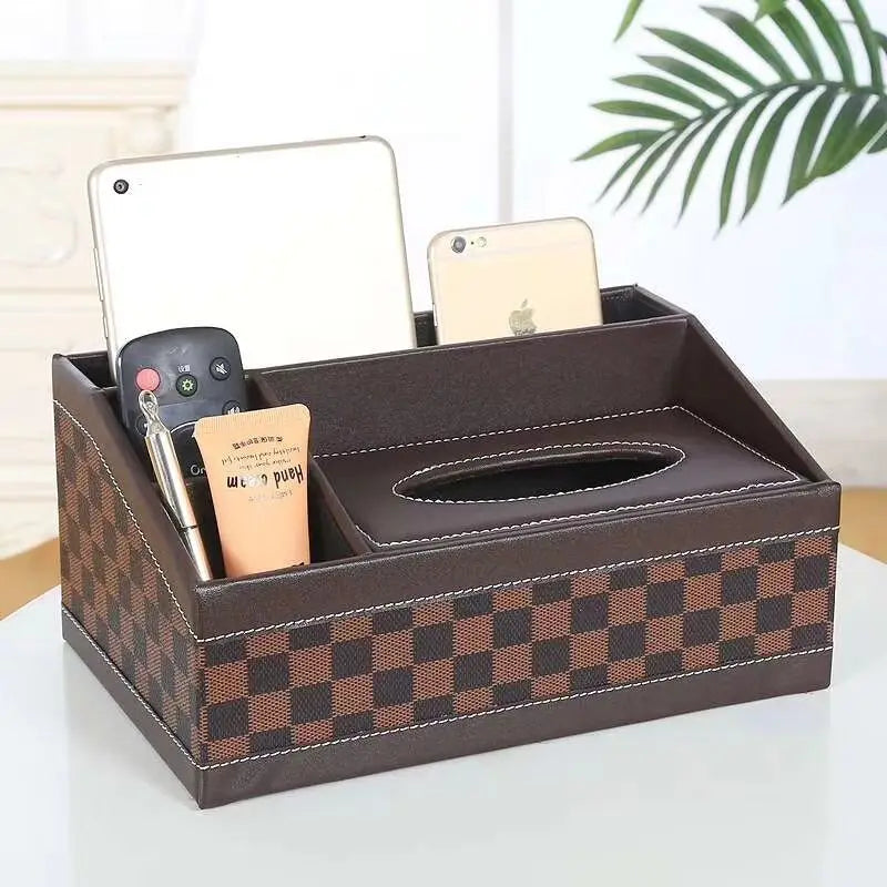 European Sle Creative Leather Wallpaper Multi-Function Tissue Box Living Room Coffee Table Remote Control Storage Basket