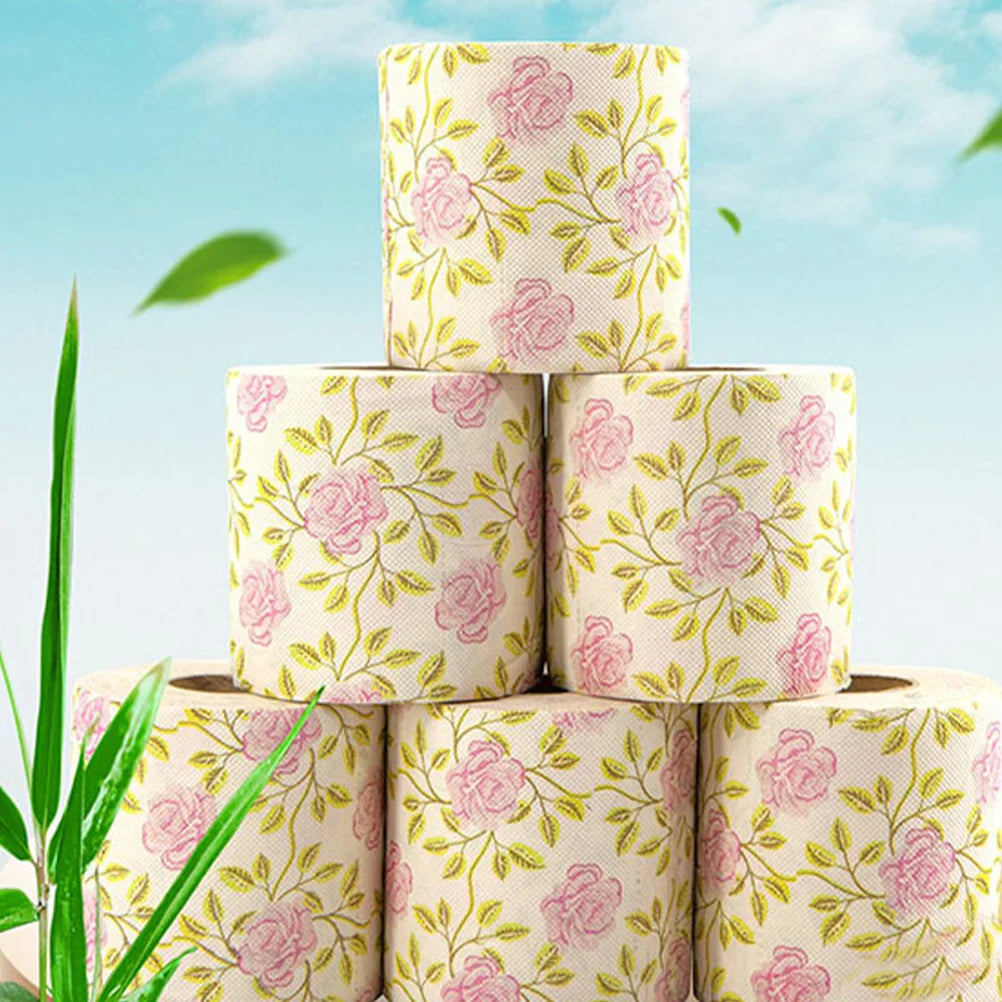 Printed Bamboo Pulp Paper Rose Pattern Creative Toilet Tissue Decorative Toilet Roll Sanitary Paper Bathroom Supplies