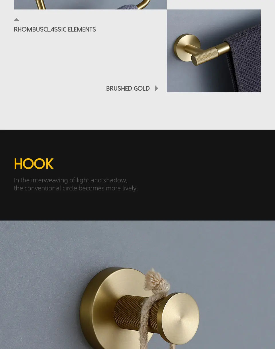 Bathroom Hardware Accessories Set Brushed Gold Knurled Brass Kit Towel Bar Ring Robe Hook Paper Holder Towel Ring Toilet Brush
