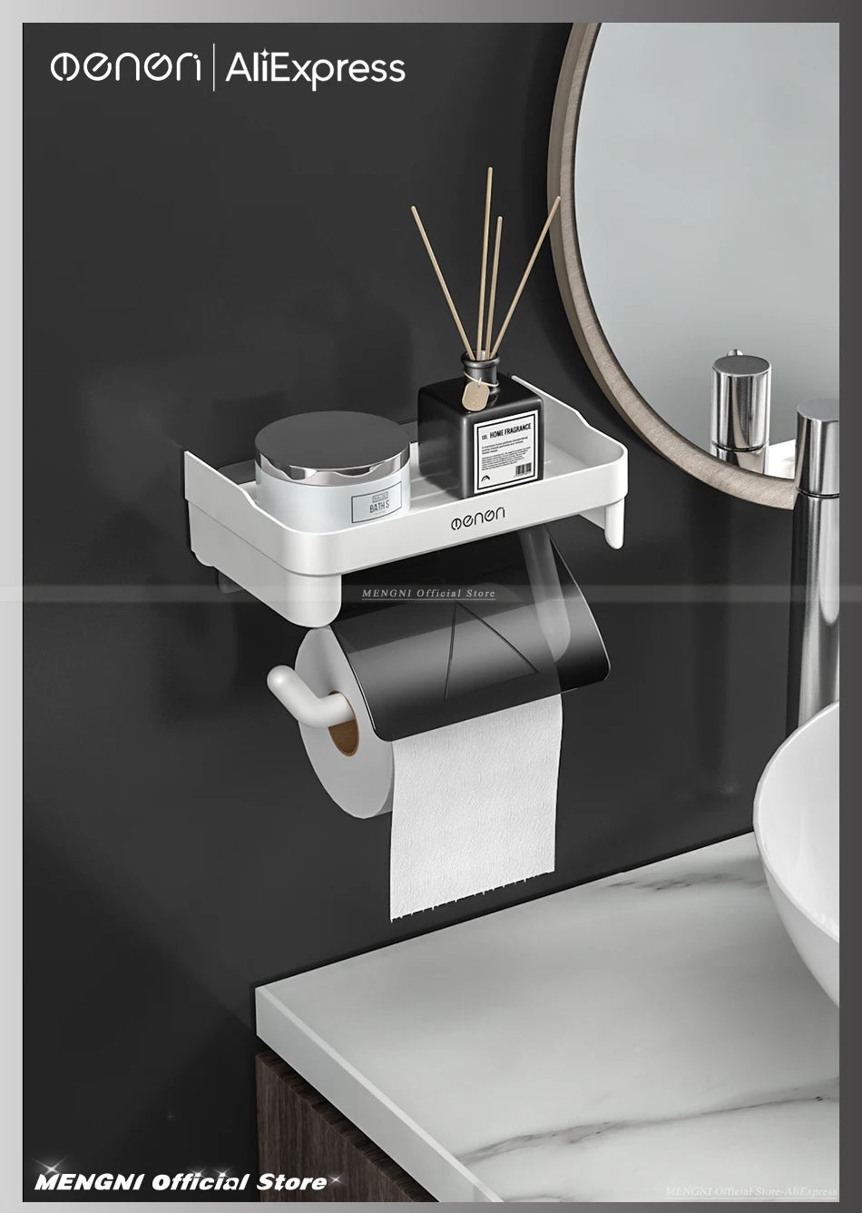 Wall Mount Toilet Paper Holder Plastic Waterproof Roll Paper Storage Rack Bathroom Tissue Organizer Shelves