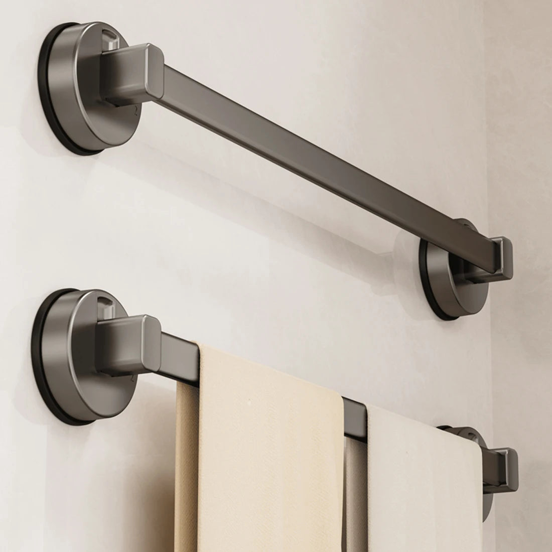 YUTOKO Bathroom Suction Cup Towel Rack Non-perforated Storage Rack Wall-mounted Single-rod Bath Towel Storage Rack