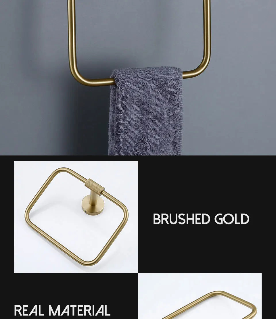 Bathroom Hardware Accessories Set Brushed Gold Knurled Brass Kit Towel Bar Ring Robe Hook Paper Holder Towel Ring Toilet Brush