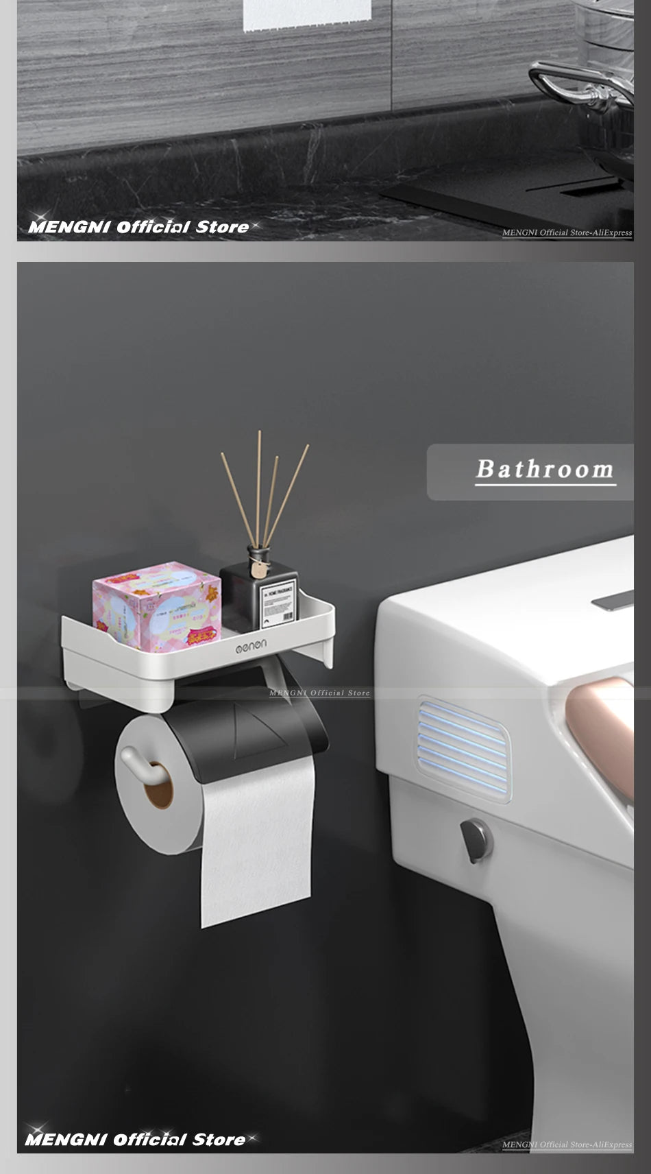 Wall Mount Toilet Paper Holder Plastic Waterproof Roll Paper Storage Rack Bathroom Tissue Organizer Shelves