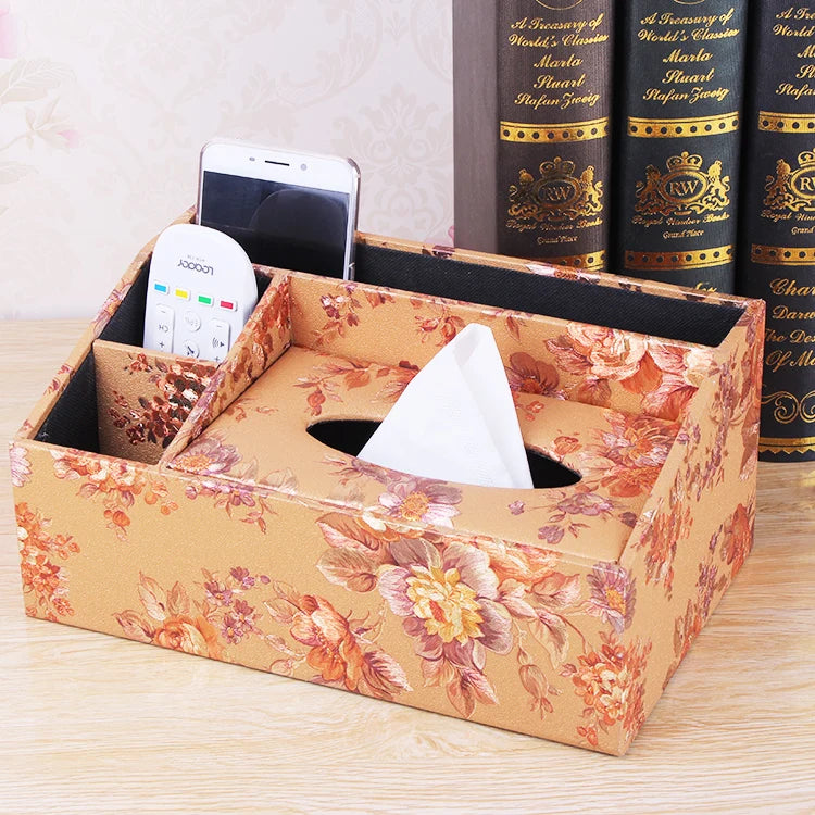 European Sle Creative Leather Wallpaper Multi-Function Tissue Box Living Room Coffee Table Remote Control Storage Basket