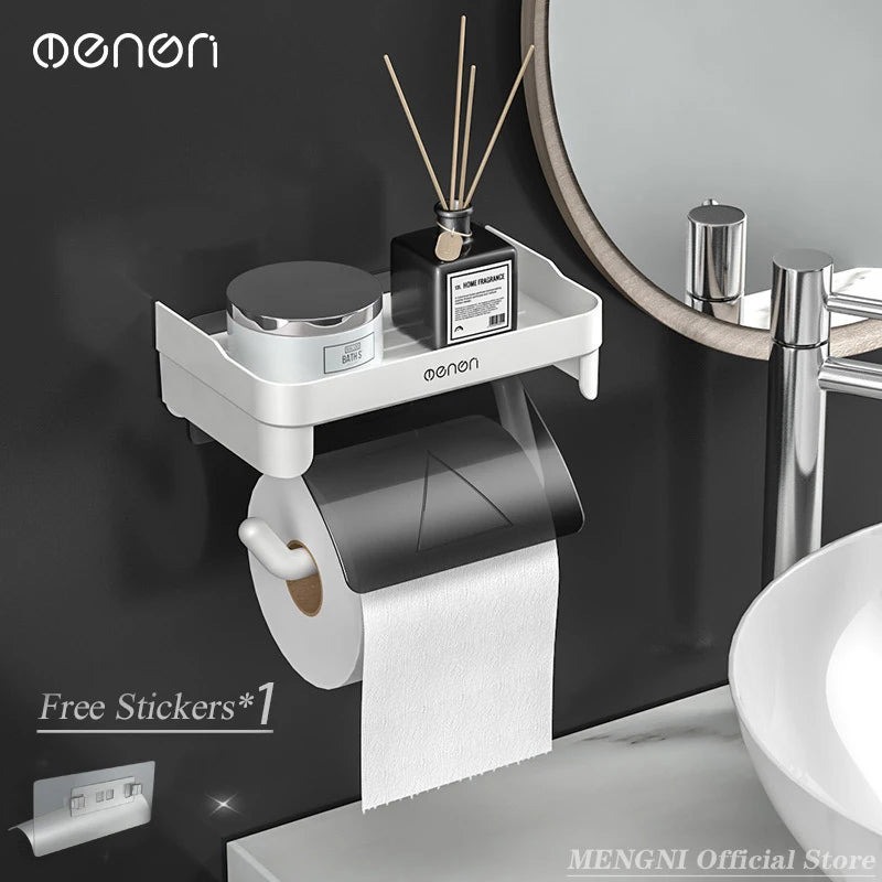 Wall Mount Toilet Paper Holder Plastic Waterproof Roll Paper Storage Rack Bathroom Tissue Organizer Shelves