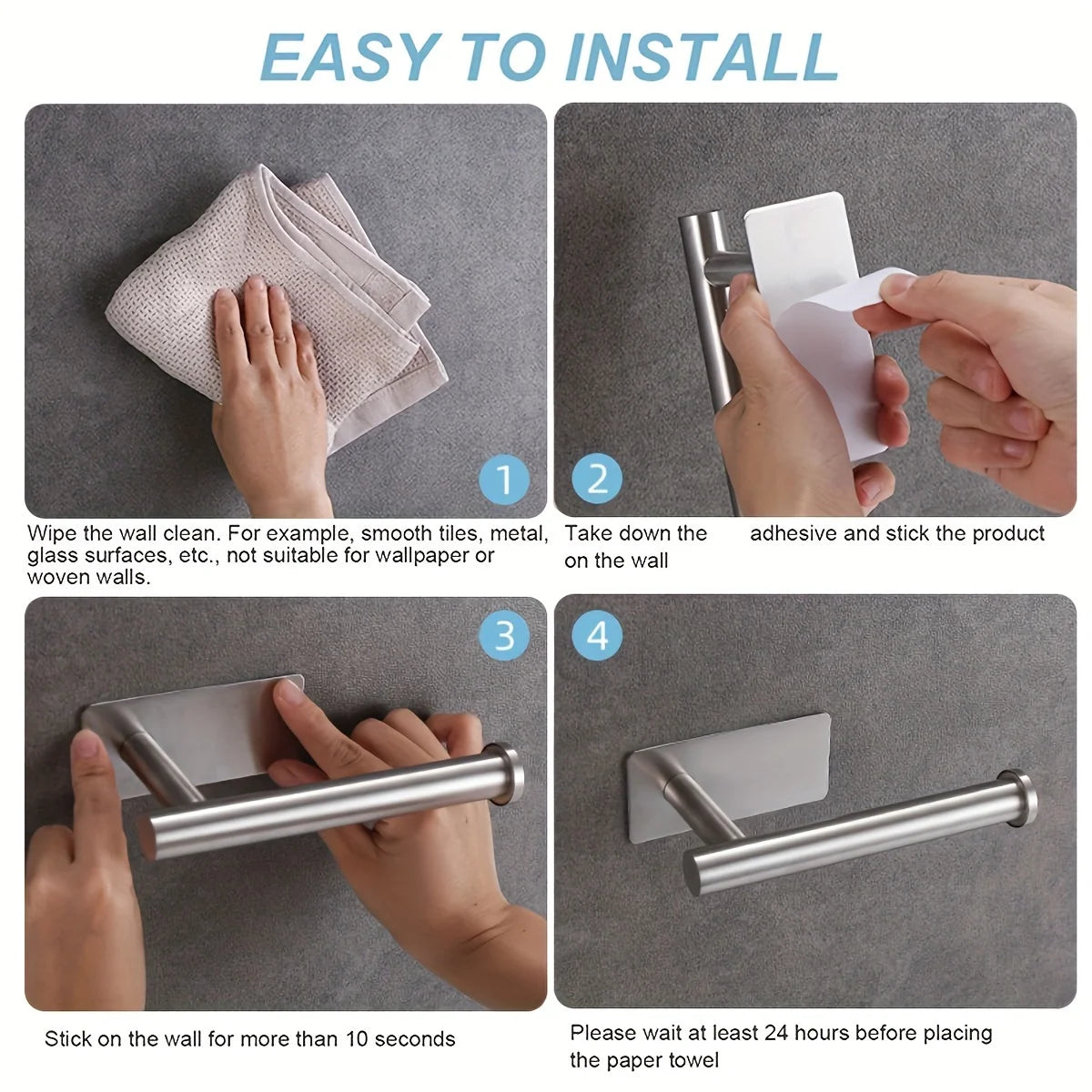 Heavy Duty Stainless Steel Toilet Paper Holder, Self-Adhesive No-Drill Wall Mount, Brushed Finish Bathroom Tissue Roll Dispenser
