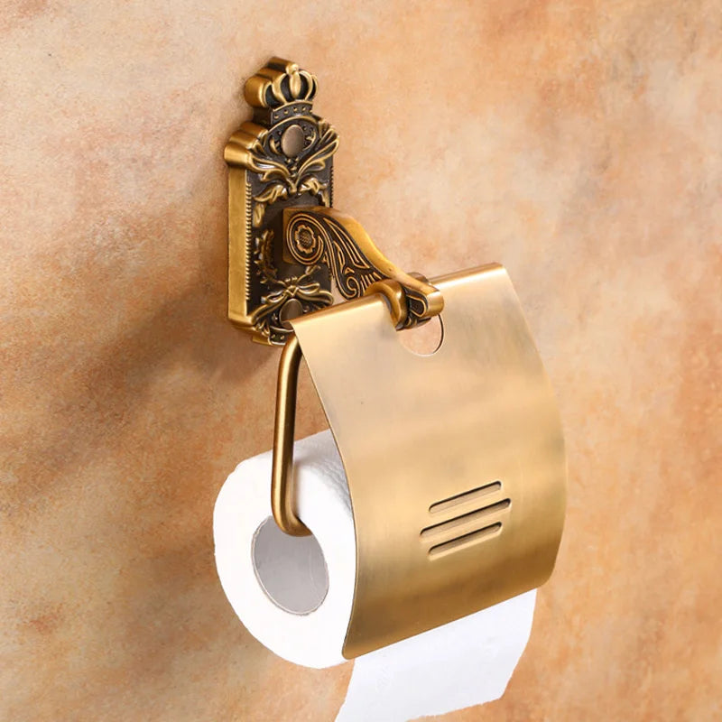 Antique Solid Aluminum Bathroom Hardware Set, Wall Mounted Towel Bar & Soap Basket & Toilet Paper Holder & Robe Hook
