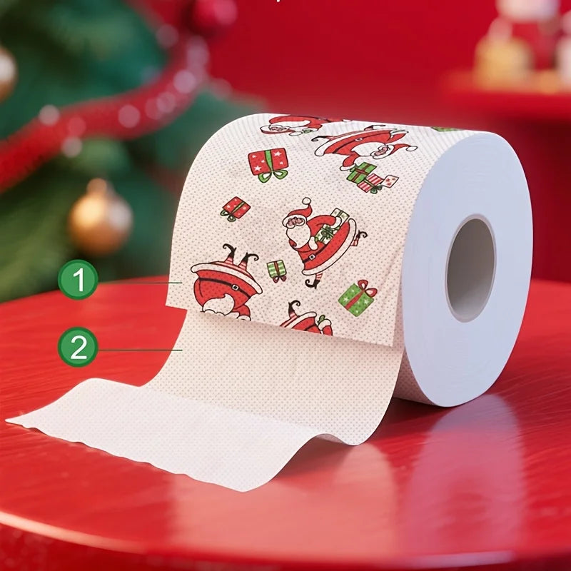 5Rolls/1Roll Christmas Toilet Paper Rolls - Festive Santa Reindeer Snowman Holiday Designs, with Red Top & Evergreen Tree Design