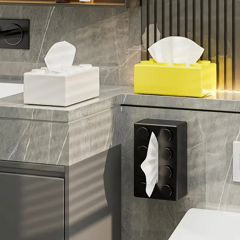 1pc Building Block Style Tissue Box, Multifunctional Plastic Organizer Suitable for Kitchen, Bathroom,Living Room,Bright Colors
