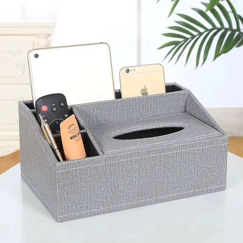 European Sle Creative Leather Wallpaper Multi-Function Tissue Box Living Room Coffee Table Remote Control Storage Basket