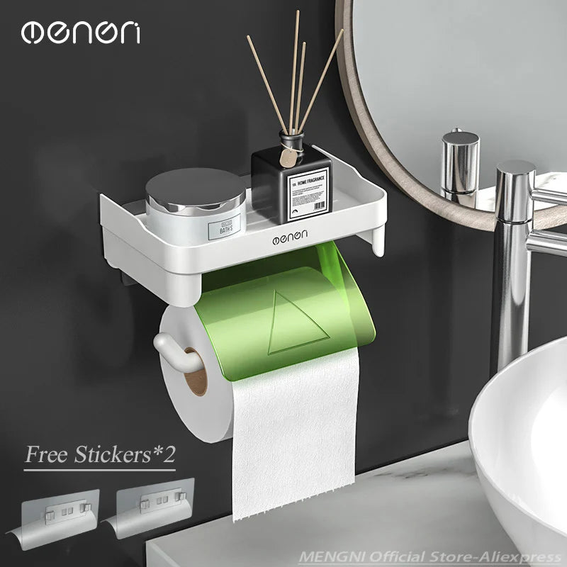 Wall Mount Toilet Paper Holder Plastic Waterproof Roll Paper Storage Rack Bathroom Tissue Organizer Shelves