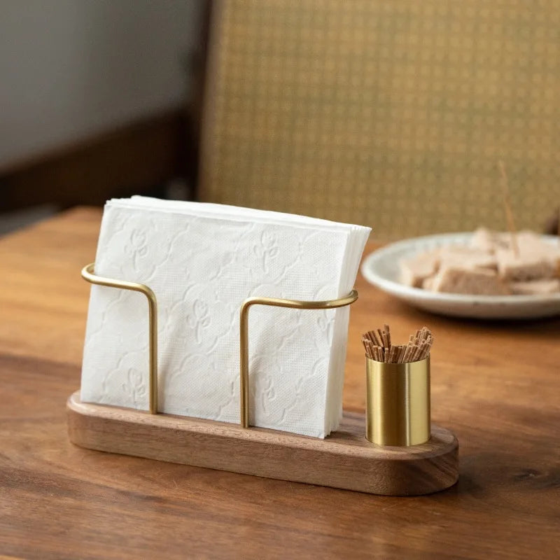 HeMu-Tooth Swab Tube Tissue Holder, Black Walnut, Minimalist Dining Table Tissue Storage Rack, Restaurant Coffee Shop Paper Box