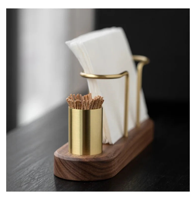 HeMu-Tooth Swab Tube Tissue Holder, Black Walnut, Minimalist Dining Table Tissue Storage Rack, Restaurant Coffee Shop Paper Box