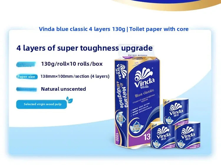 Vinda Toilet Paper Core 4 Layers 130g Blue Thick Classic Household Hygienic Paper Towels Strong And Durable